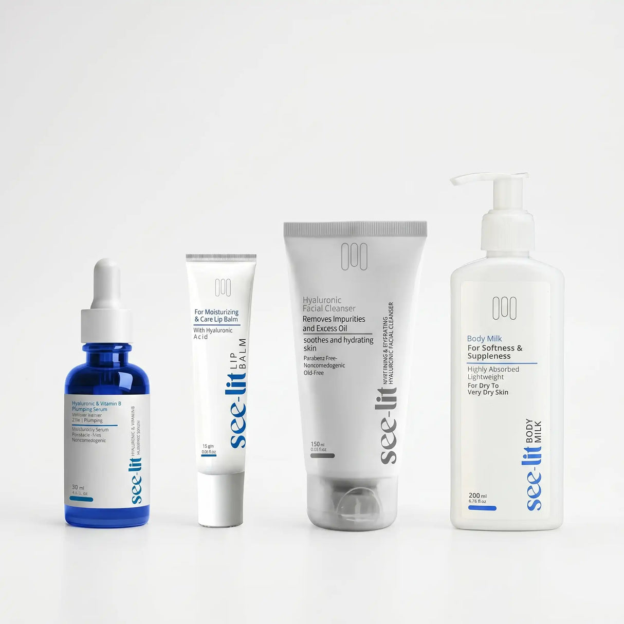 Lipbalm+ body milk+ hyalu cleanser+ hyalu serum